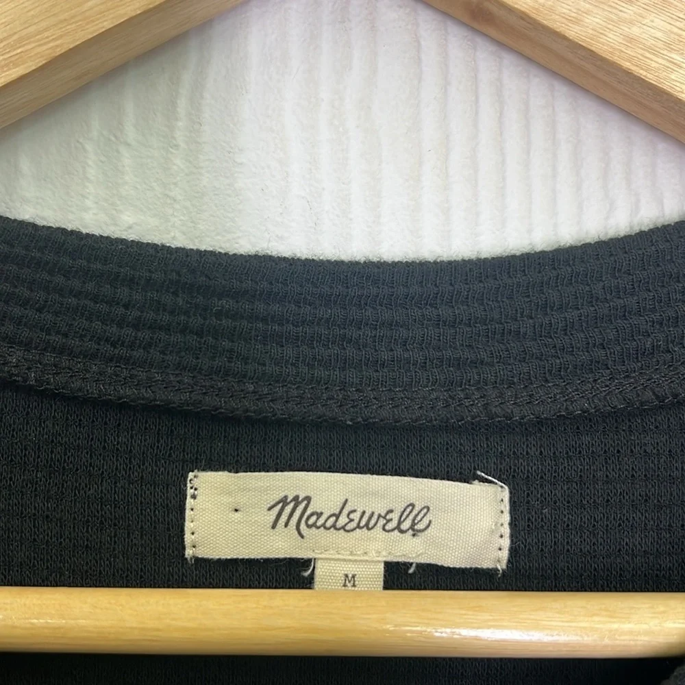 Madewell - Textured Button Puff Long Sleeve Black Crewneck Blouse Size Medium